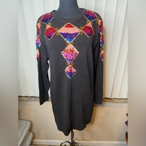 Petites by SML Vintage Beautiful Colorful Sequin Sweater Dress